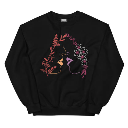 black sweatshirt with discreet lesbian line art