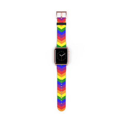 LGBT apple watch band, rainbow chevron pattern, rose gold