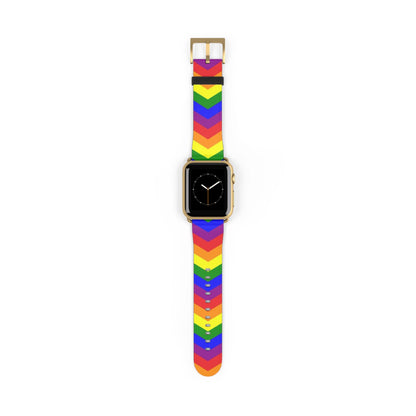 LGBT apple watch band, rainbow chevron pattern, gold