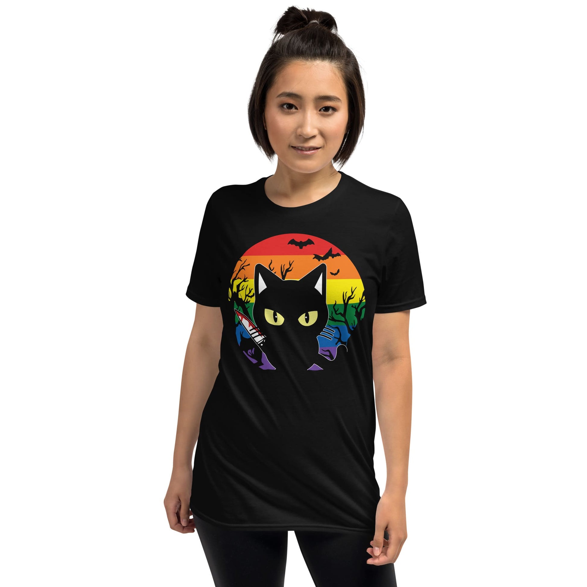 halloween lgbt pride shirt black killer cat, model 1