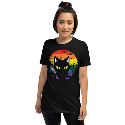 halloween lgbt pride shirt black killer cat, model 1