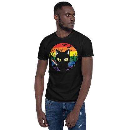 halloween lgbt pride shirt black killer cat, model 2