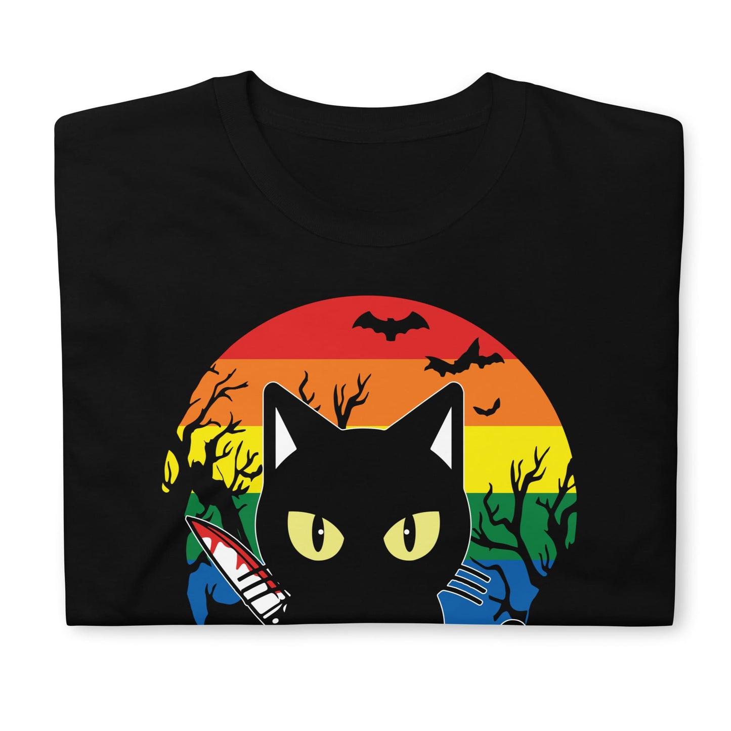 halloween lgbt pride shirt black killer cat, folded