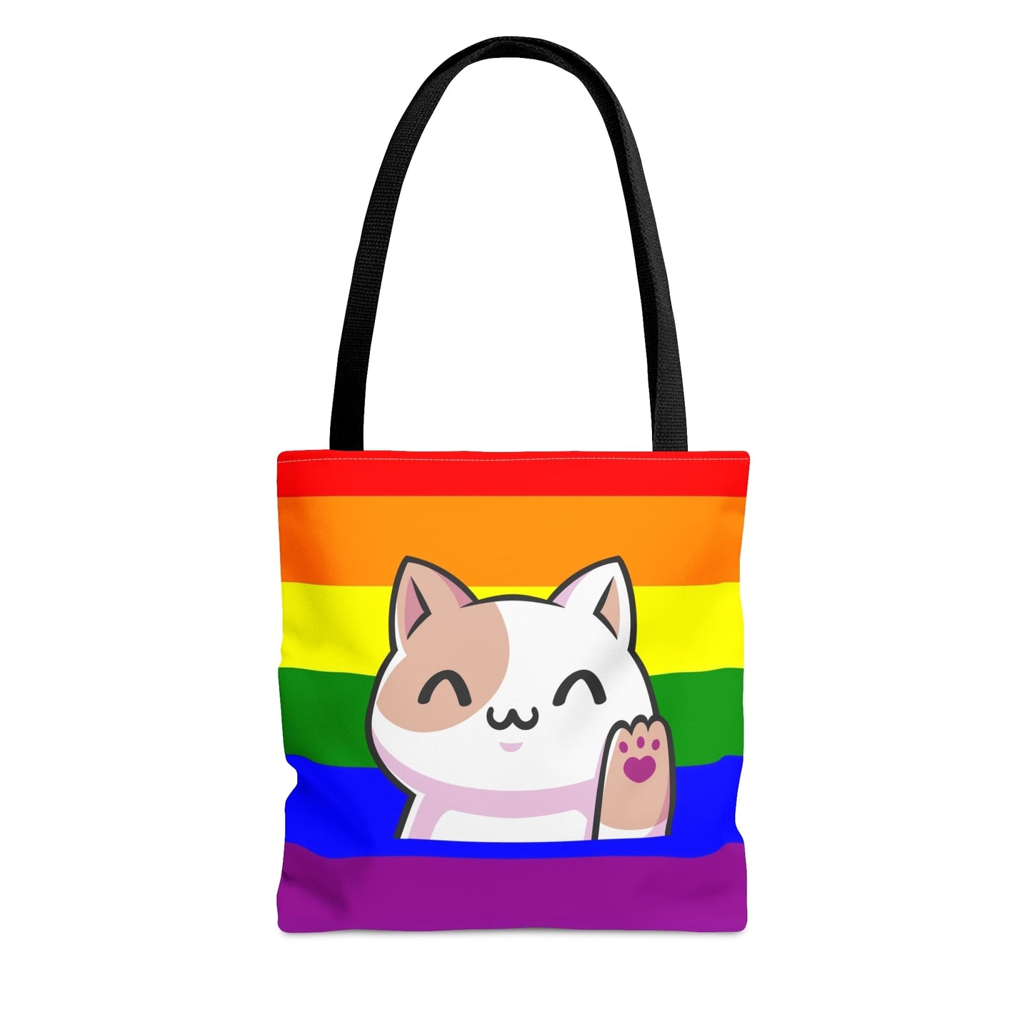 Rainbow LGBT pride tote bag cute cat, front