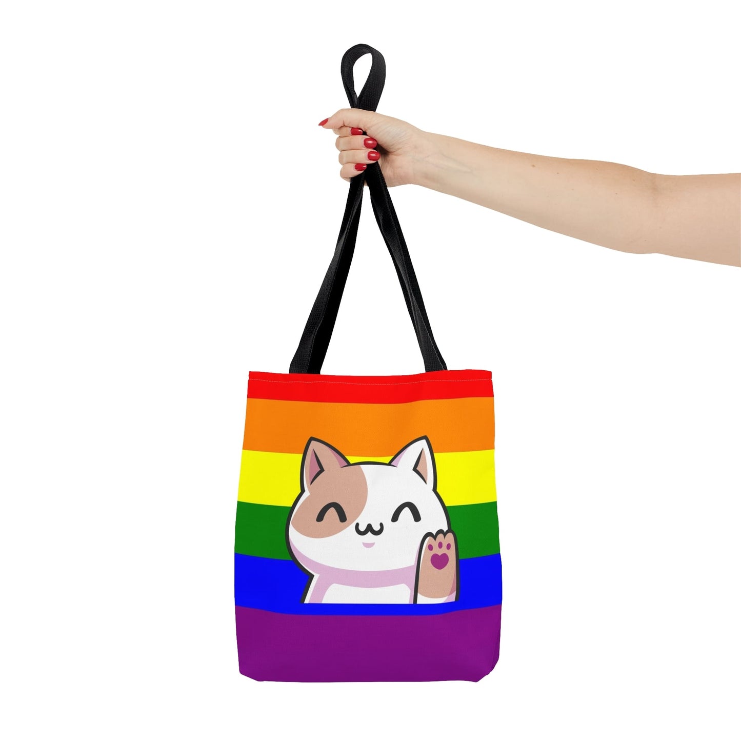 Rainbow LGBT pride tote bag cute cat, small