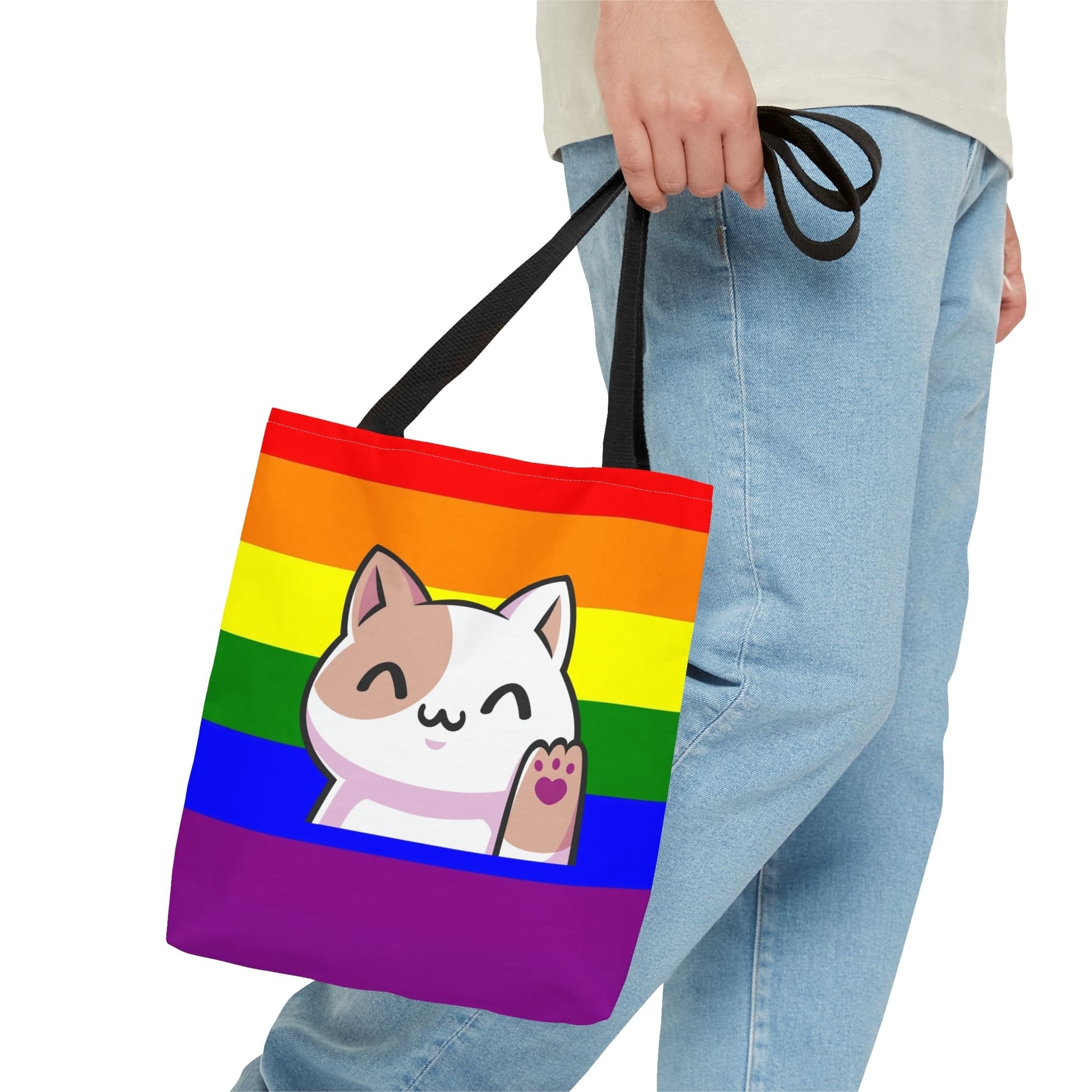 Rainbow LGBT pride tote bag cute cat, small