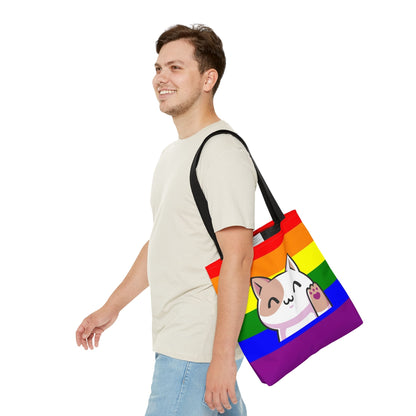 Rainbow LGBT pride tote bag cute cat, medium