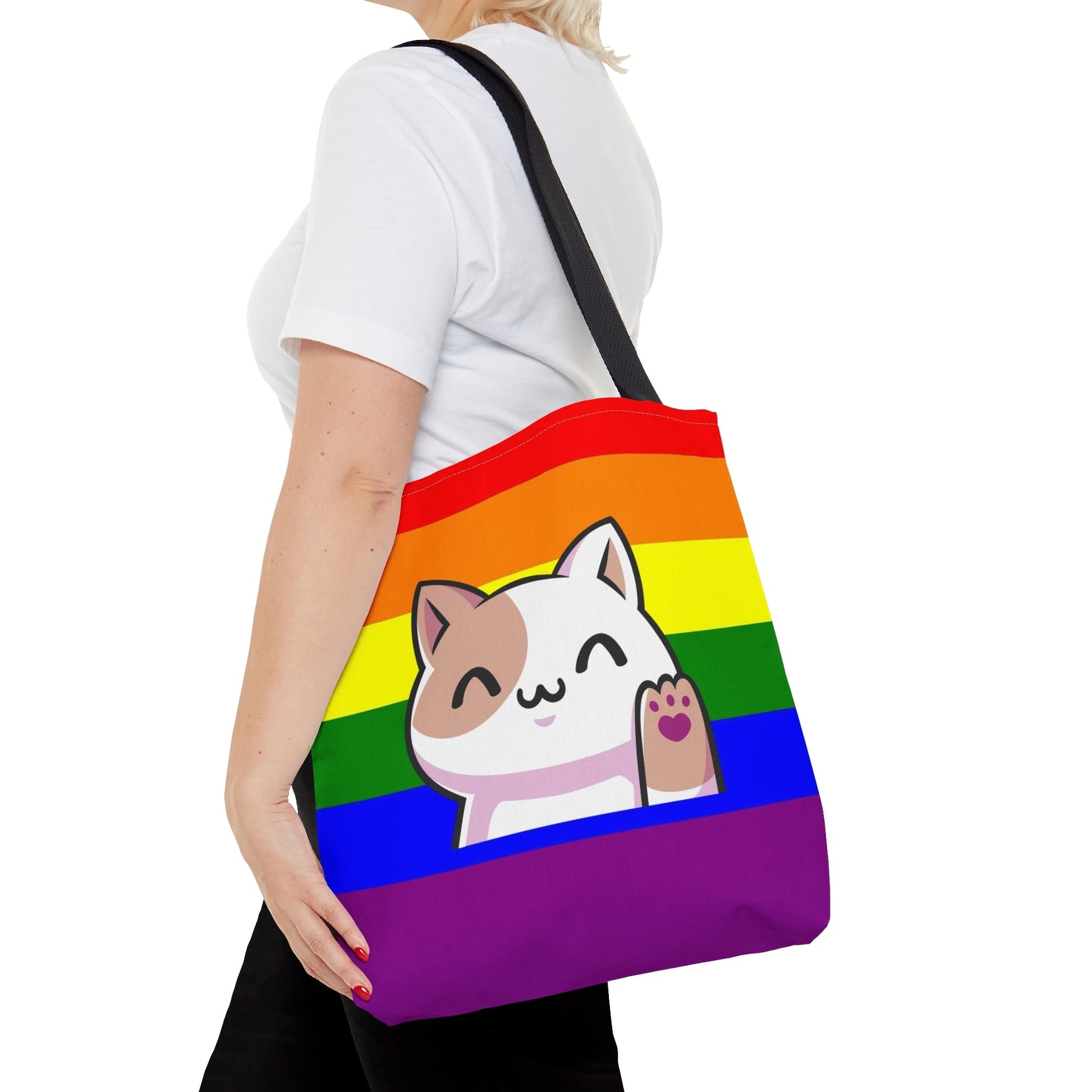 Rainbow LGBT pride tote bag cute cat, medium