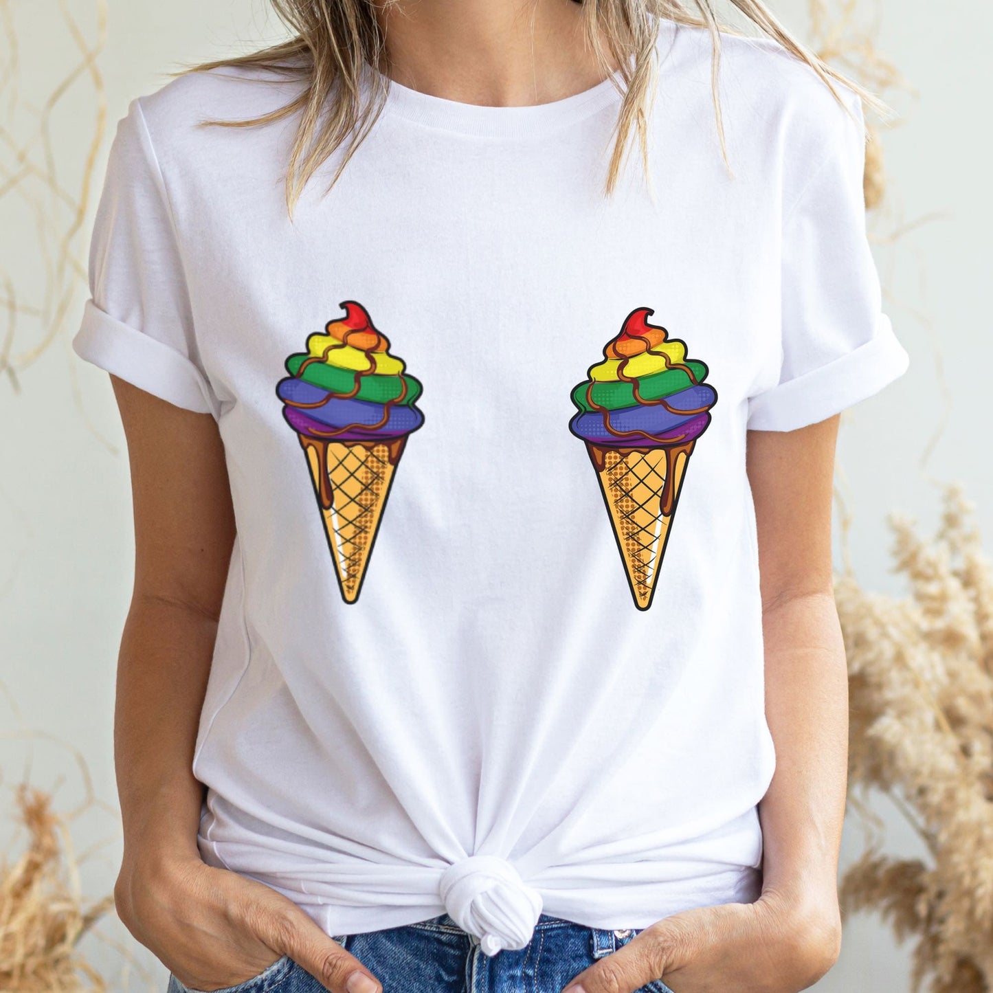 LGBT shirt, funny rainbow pride boobies, in use