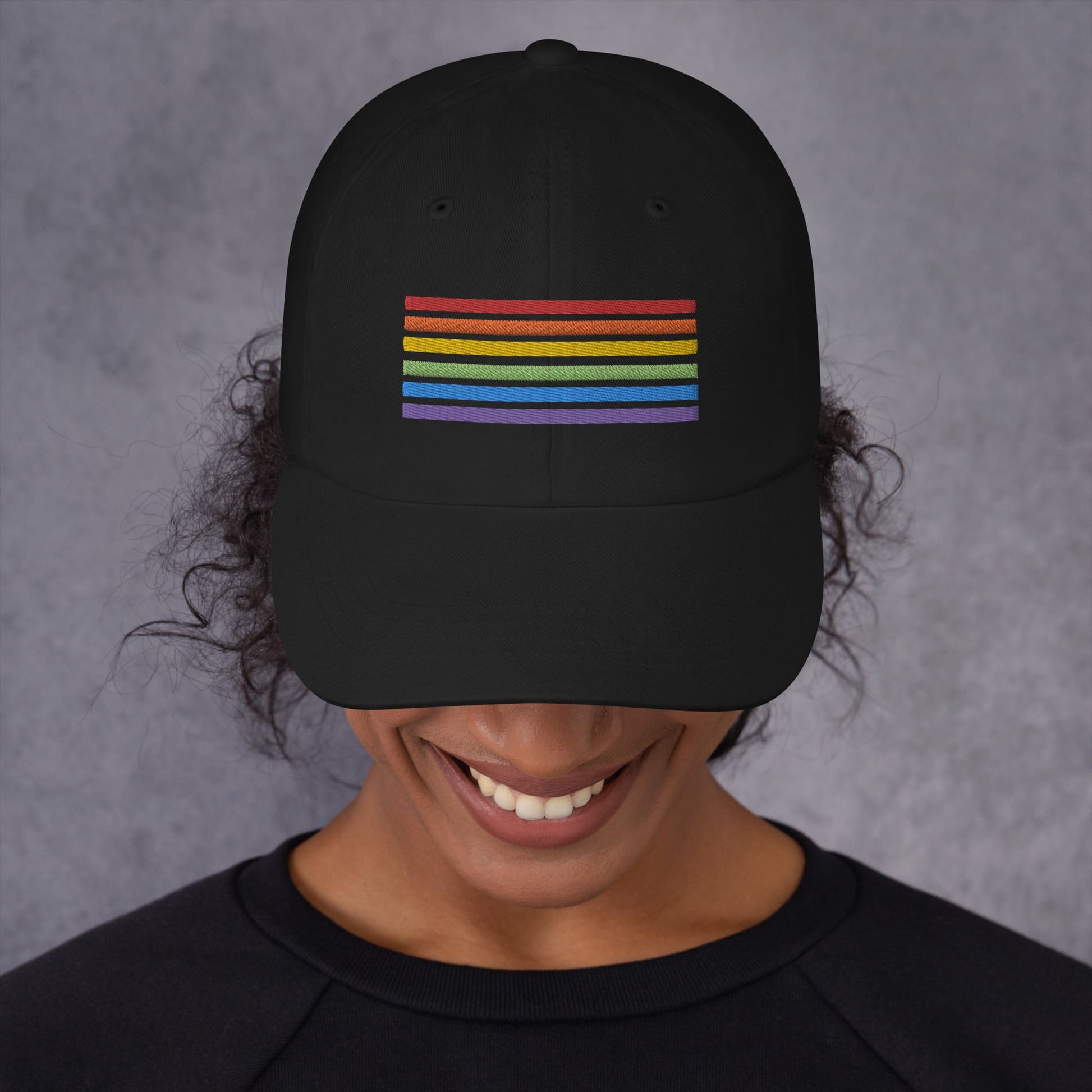 LGBT pride hat, rainbow flag embroidered cap, model front