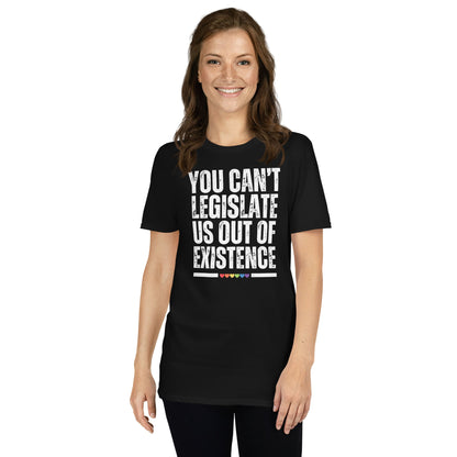 Person wearing a black t-shirt with a white text message on a white background: LGBTQ Rights Shirt, LGBT Resist Tee, Anti Trump Anti Elon T-Shirt, Equality TShirt, Pride Activist Apparel, Social Justice Gift For Queer
