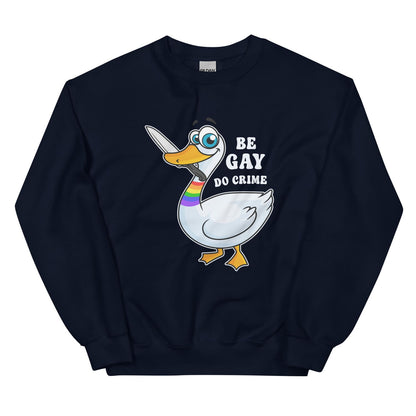 Black LGBT sweatshirt with a cartoon duck and text on a white background