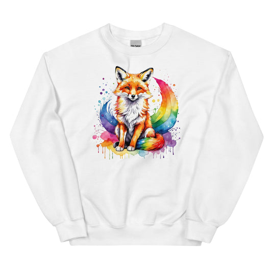 watercolor rainbow pride lgbtq fox sweatshirt ; white