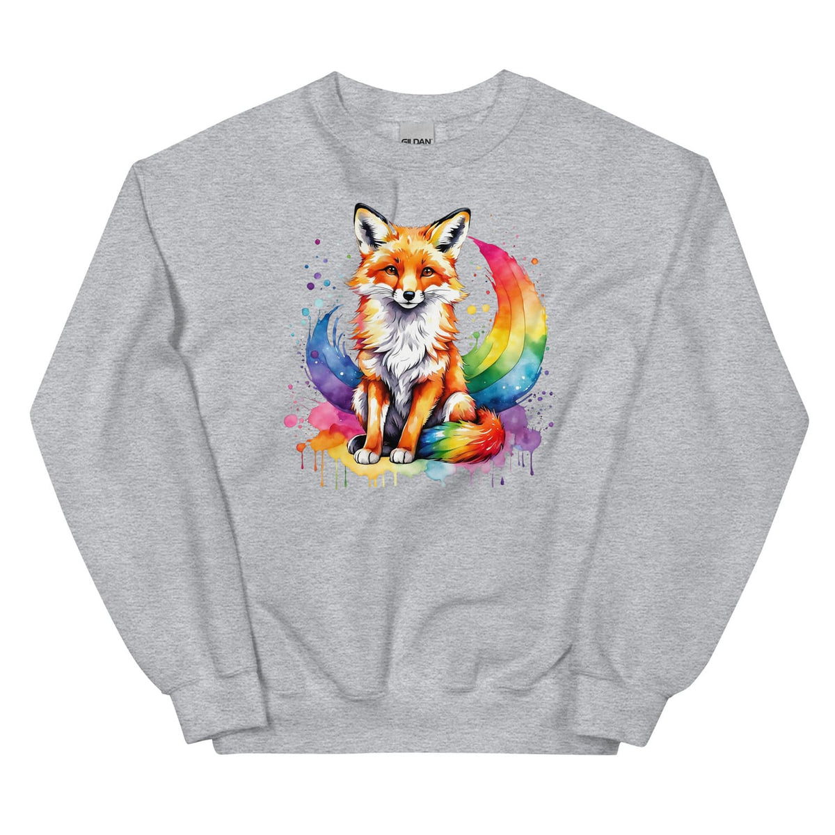 watercolor rainbow pride lgbtq fox sweatshirt, grey