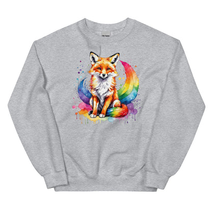 watercolor rainbow pride lgbtq fox sweatshirt, grey