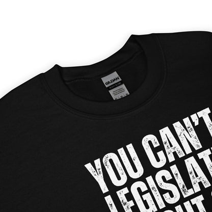 Black sweatshirt with LGBTQ rights slogan, detail