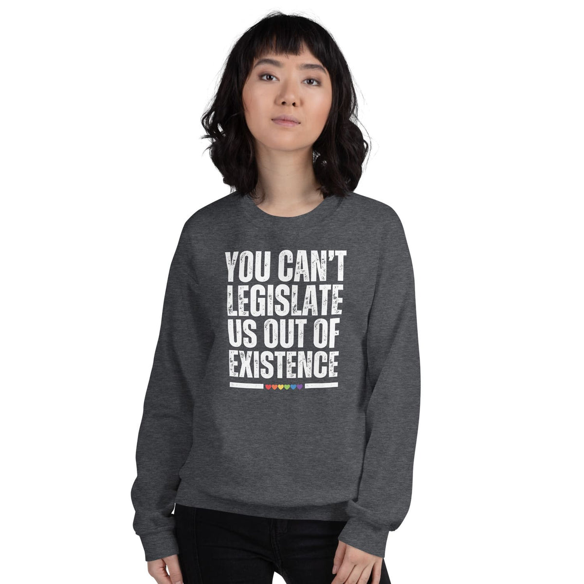 woman wearing sweatshirt with LGBTQ rights slogan