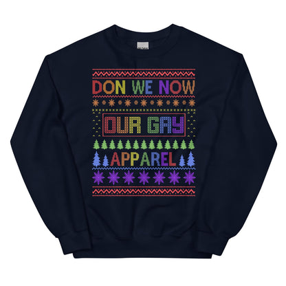 Christmas gay  sweatshirt with lgbtq pride text and patterns on a white background