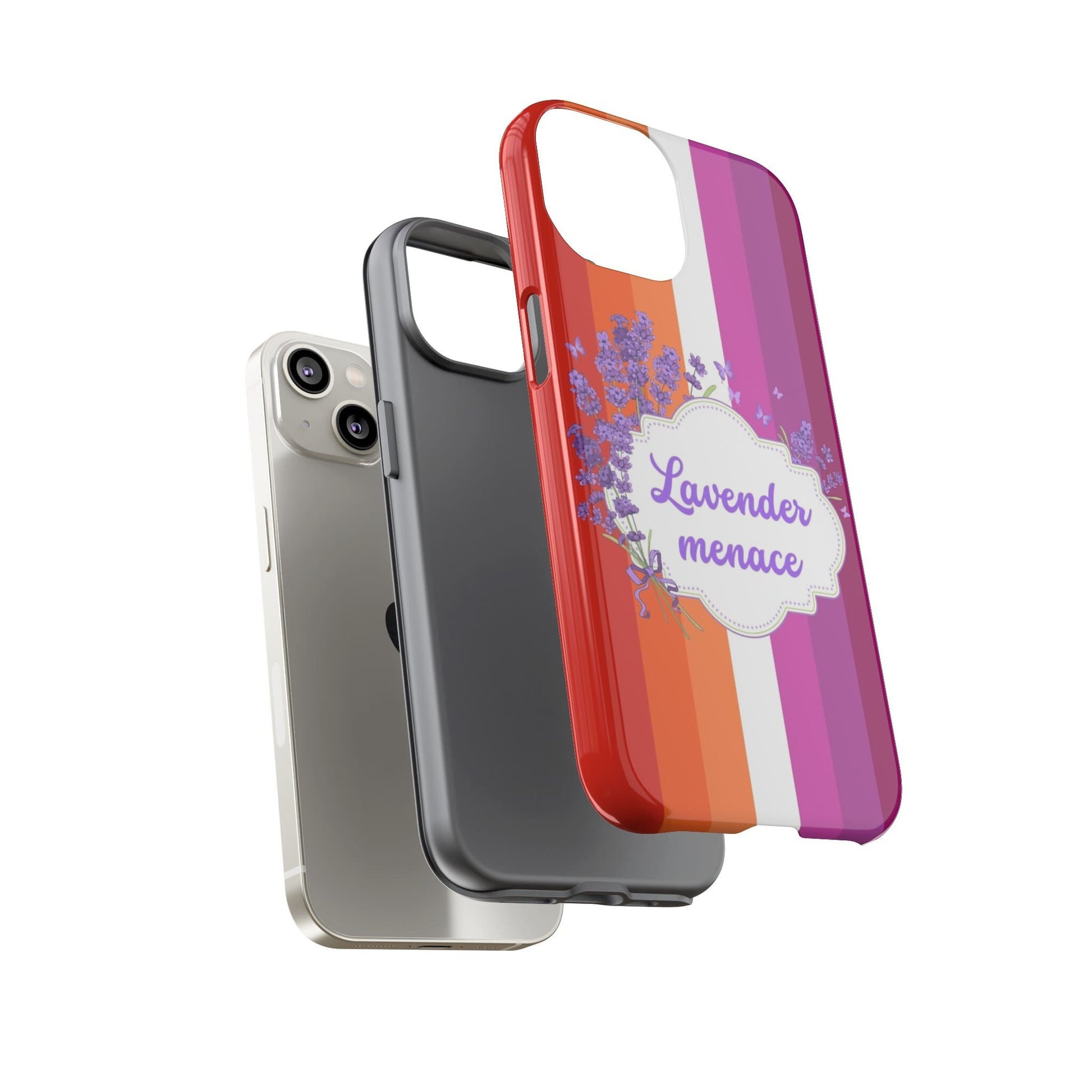 Lesbian phone case Lavender Menace, layers