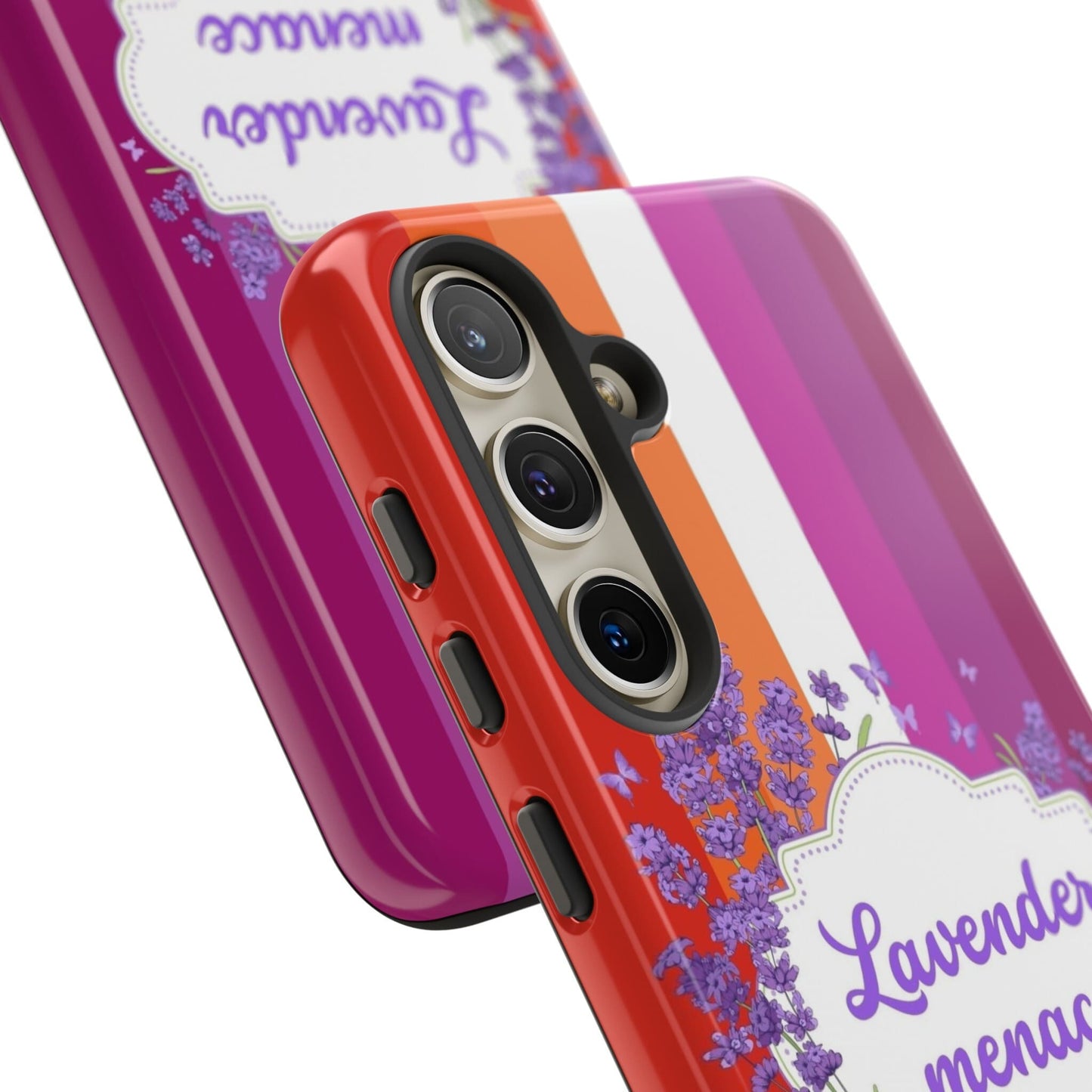 Lesbian phone case Lavender Menace, close up