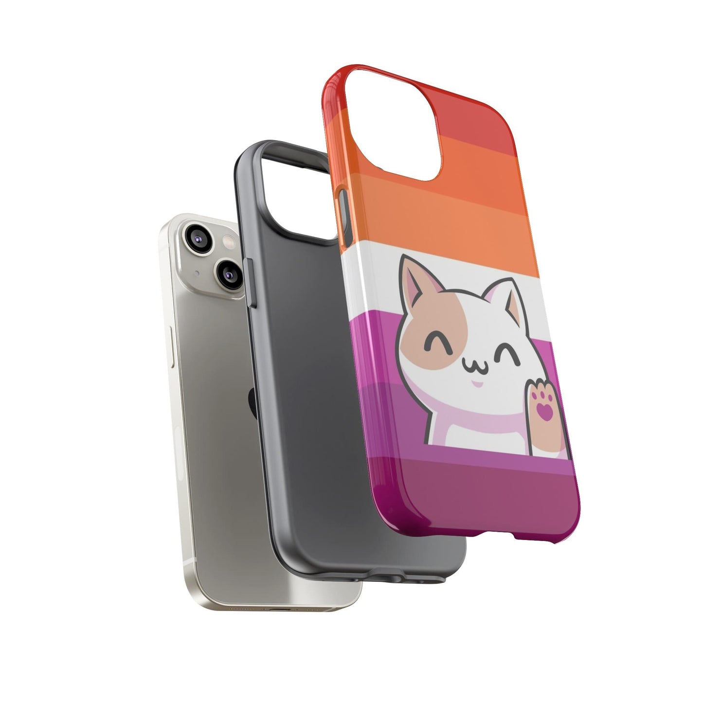 lesbian phone case kawaii cat, layers