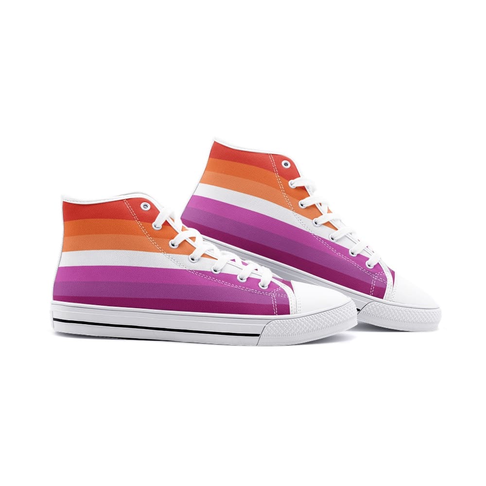 lesbian shoes, sunset flag wlw pride sneakers, white