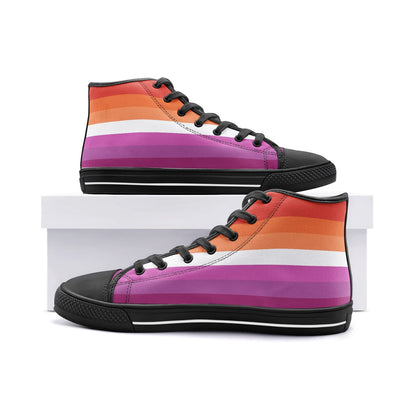 lesbian shoes, sunset flag wlw pride sneakers, black