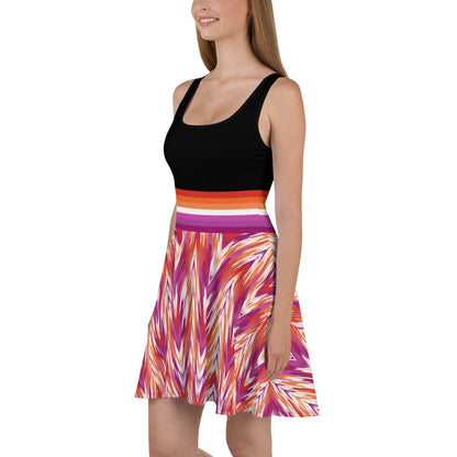 lesbian dress, subtle sunset flag pride clothing, left