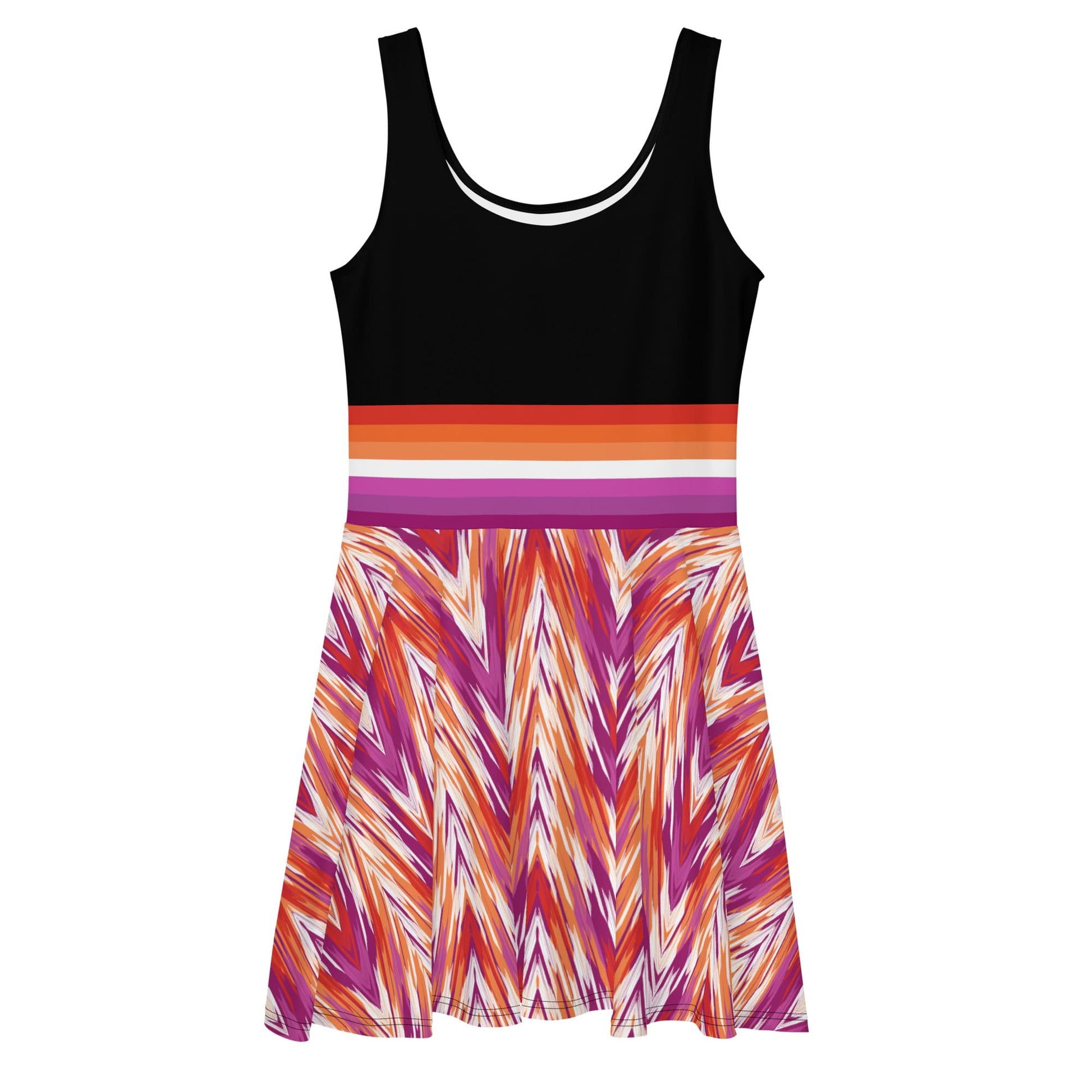 lesbian dress, subtle sunset flag pride clothing, flatlay