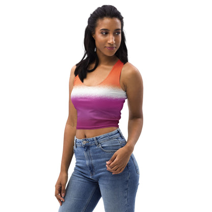 lesbian crop top, sunset flag tank, model 1 left