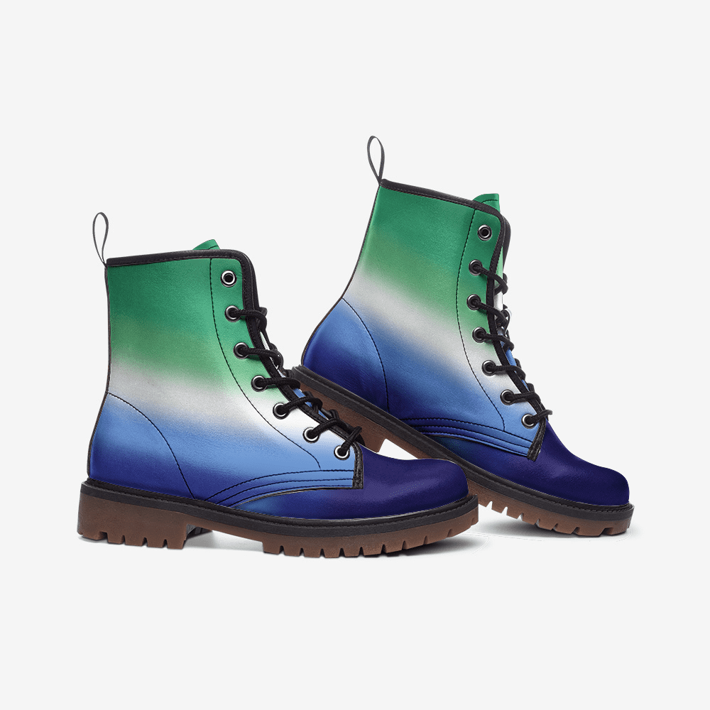 gay mlm shoes, vincian flag combat boots, side