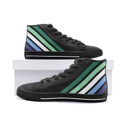 gay MLM shoes, vincian flag sneakers, black