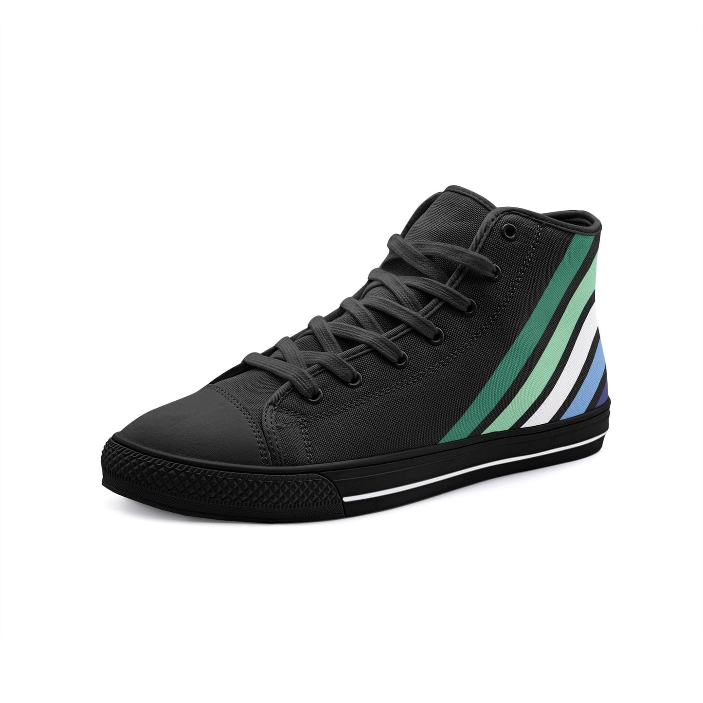 gay MLM shoes, vincian flag sneakers, black