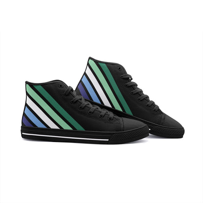 gay MLM shoes, vincian flag sneakers, black