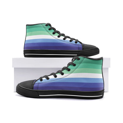 gay mlm shoes, vincian flag pride sneakers, black