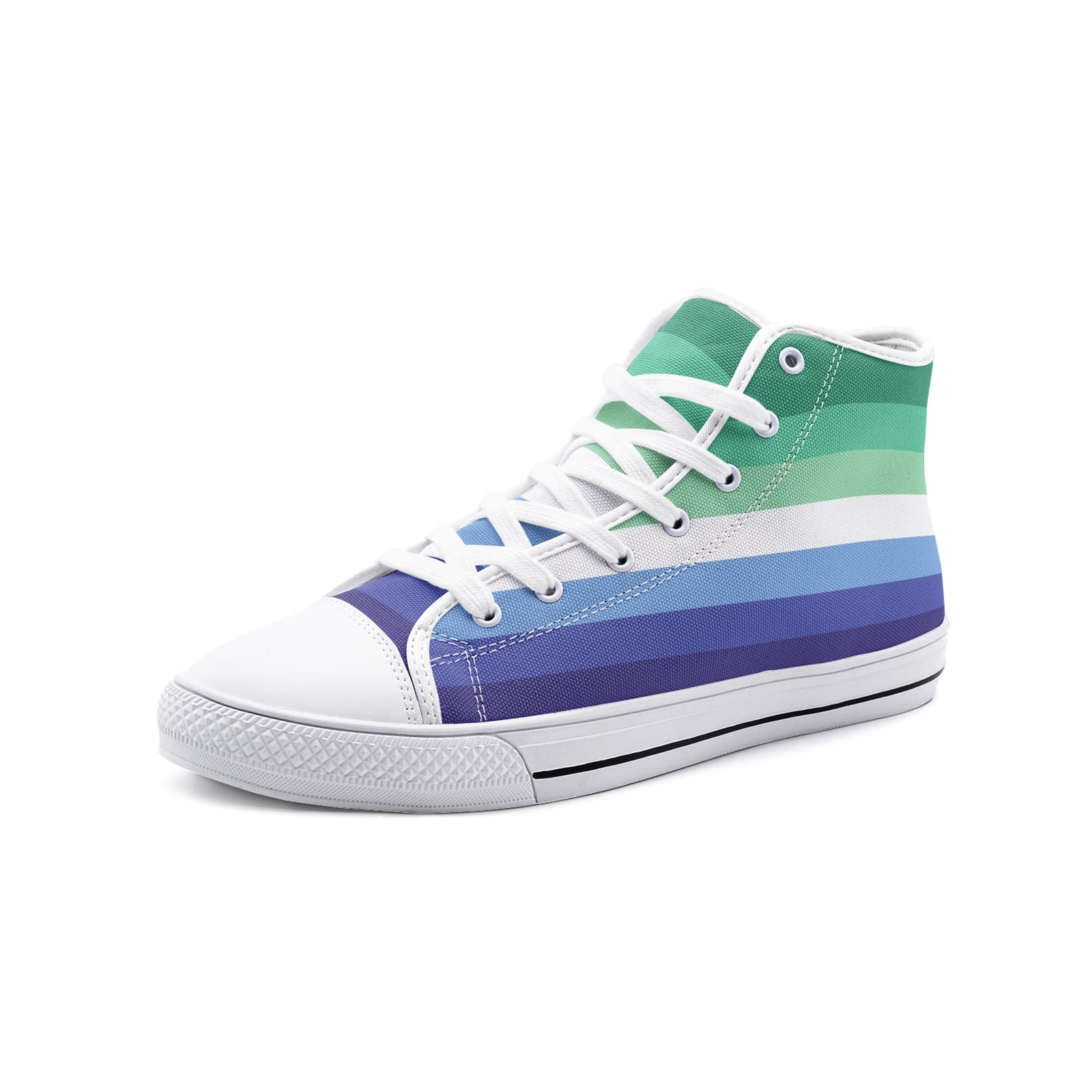 gay mlm shoes, vincian flag pride sneakers, white