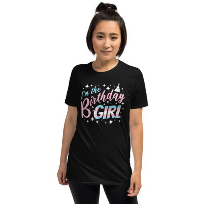 Person wearing a black t-shirt with 'I'm the Birthday Girl' text on a white background: MTF Transgender Birthday Party Group Shirts, Trans Pride Birthday Girl And Crew Matching Tees, LGBT Queer And Ally Squad, Group Celebration