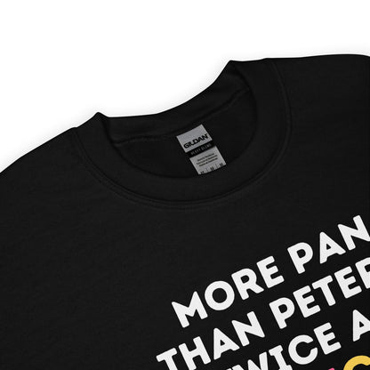 Detail of Black pansexual sweatshirt with white text and Gildan label on a white background