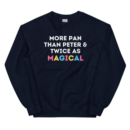 Navy pansexual sweatshirt with colorful text on a white background