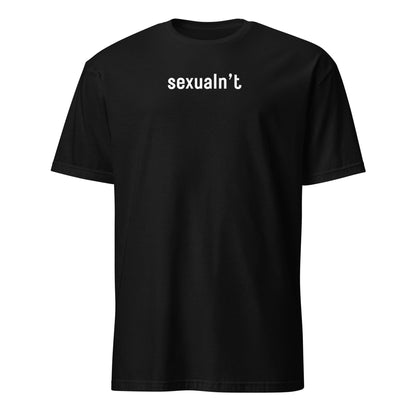 Asexual Black t-shirt with white text 'sexualn't' on a white background
