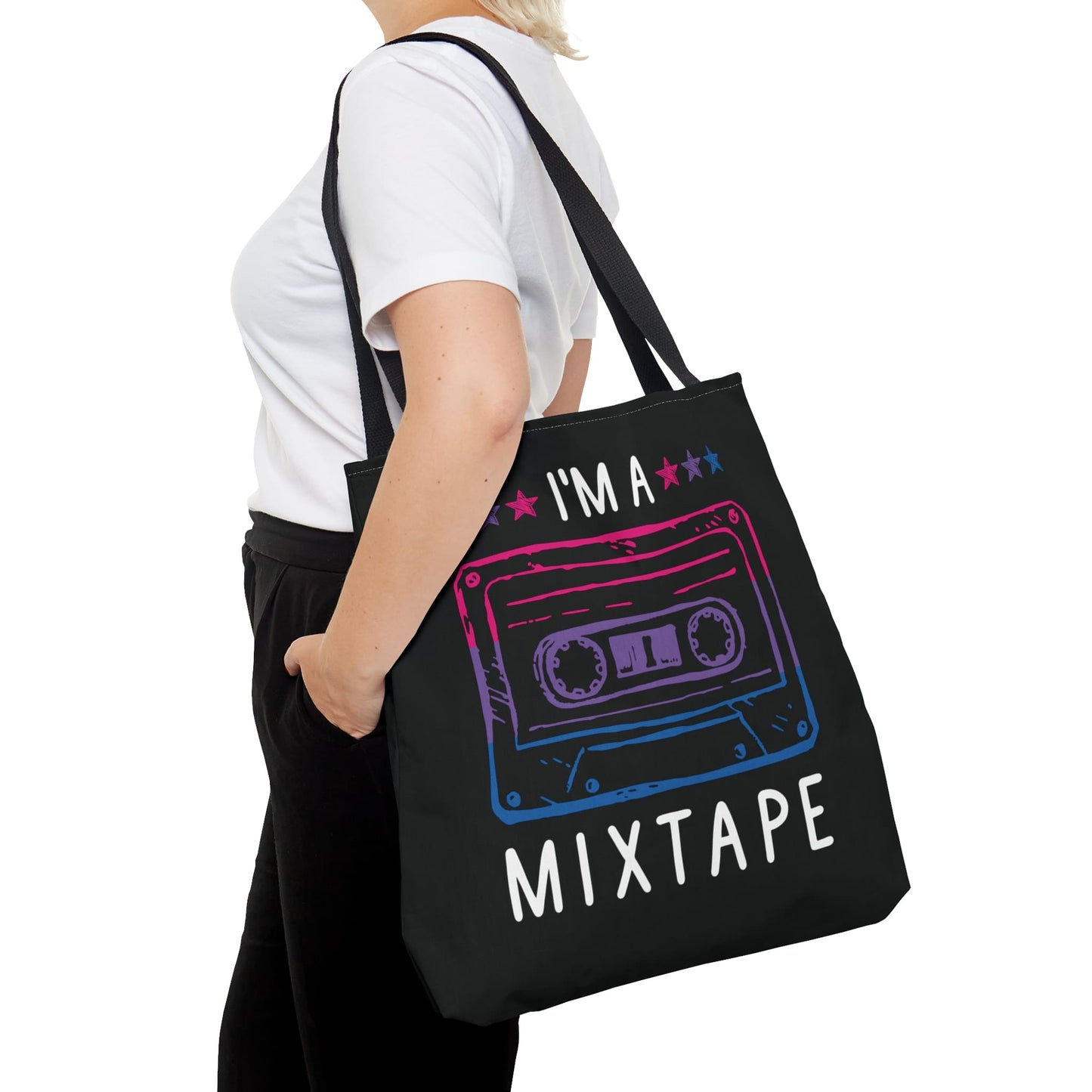 bisexual tote bag, mixtape bi pride bag, large