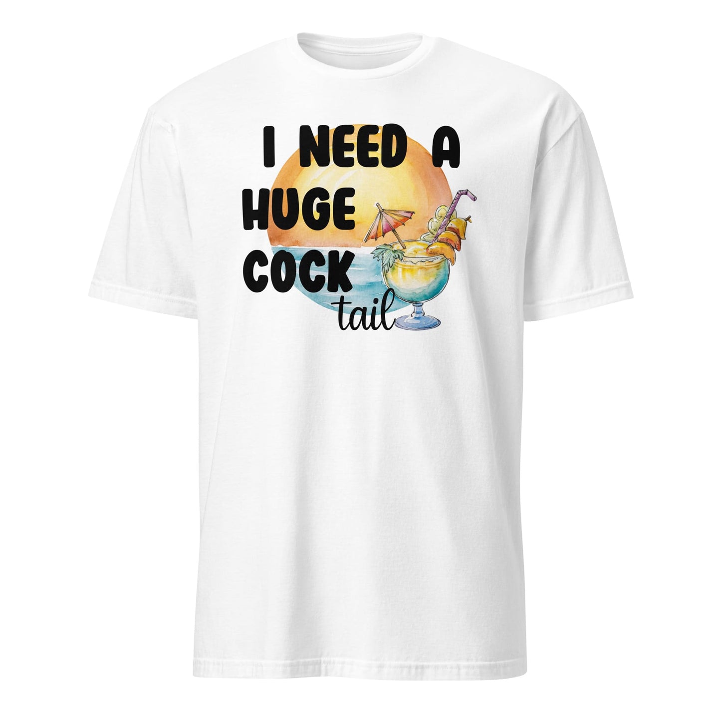 White t-shirt with a humorous graphic and text on a white background