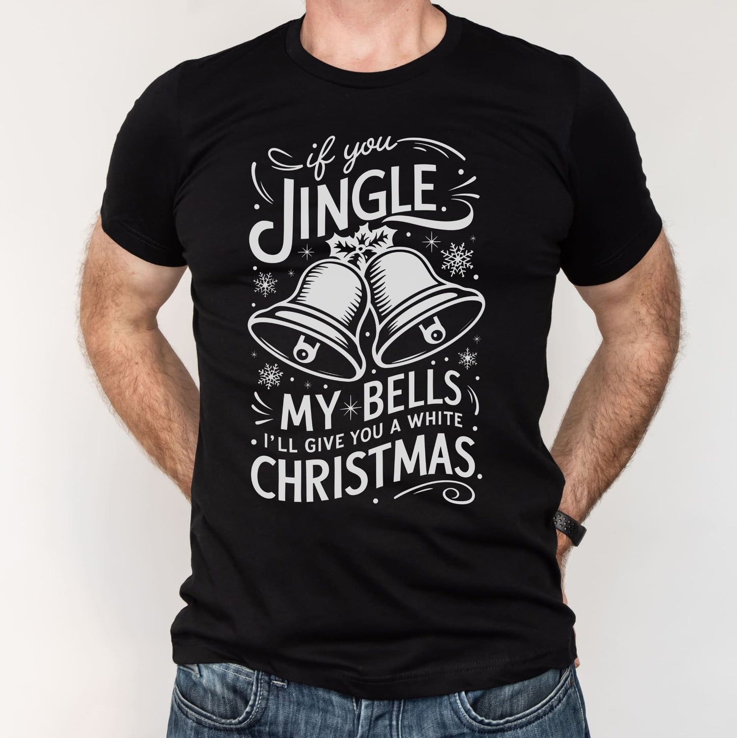 men wearing Rude Christmas Men's Shirt, Jingle My Bells T-Shirt, Inappropriate XMas Tee For Boyfriend Husband, Adult Humor Christmas Gift For Him