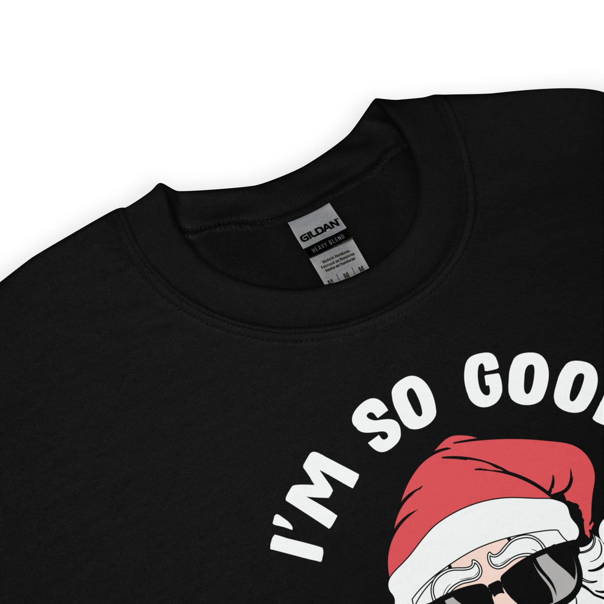naughty santa christmas sweatshirt, black, detail