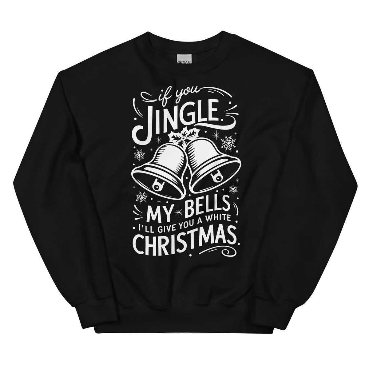 Black funny adult humor sweatshirt with white Christmas-themed text and graphics on a white background