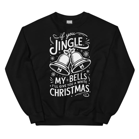 Black funny adult humor sweatshirt with white Christmas-themed text and graphics on a white background