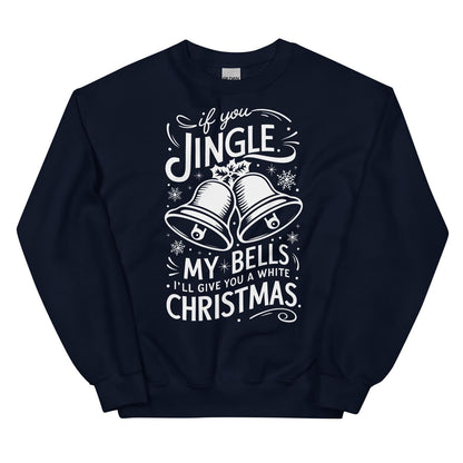 Navy blue funny adult humor sweatshirt with white Christmas-themed text and graphics on a white background