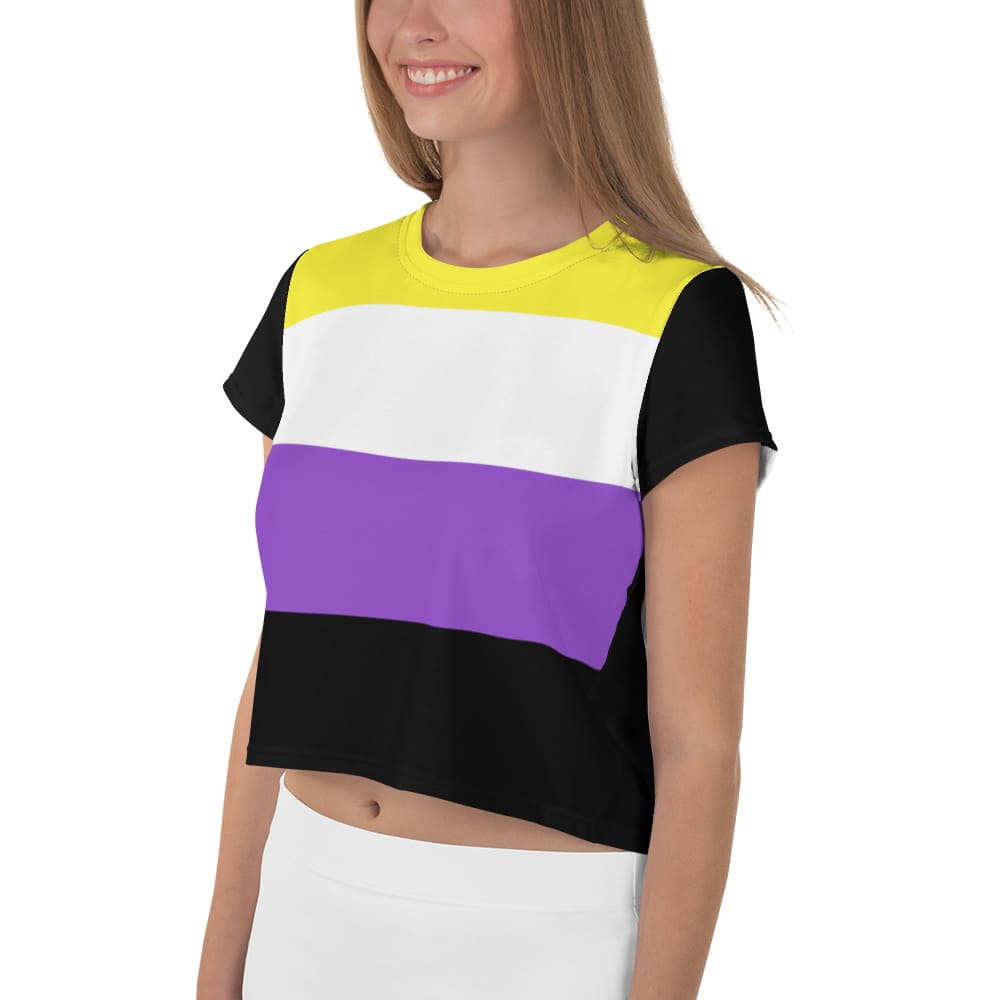 nonbinary crop top, model 1 left