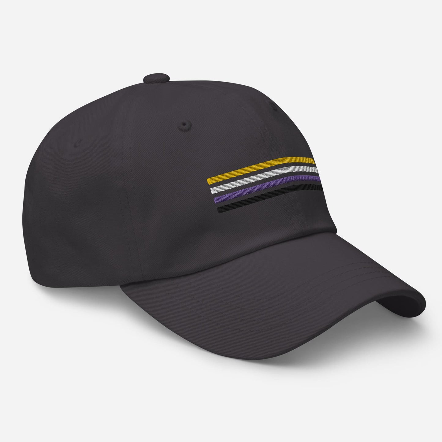 nonbinary hat, enby pride flag embroidered cap, left