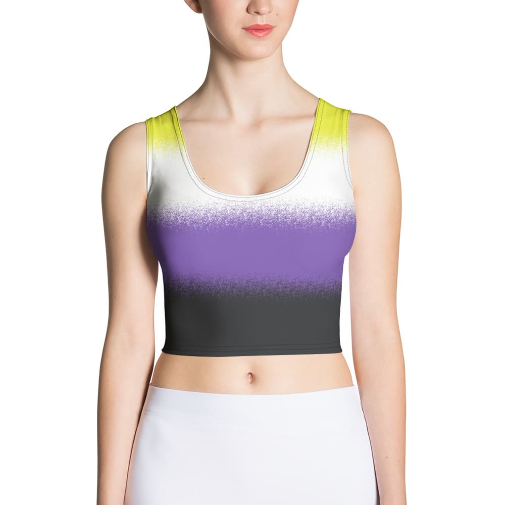 nonbinary crop top, enby pride tank, model 2 front